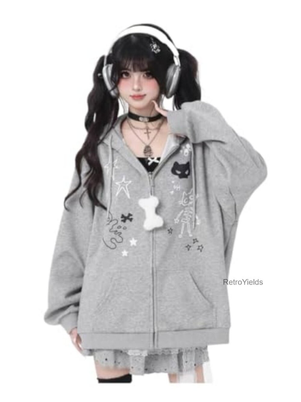 Oversized Cat Ear Zip Hoodie Kawaii Y2K Fleece Fleece